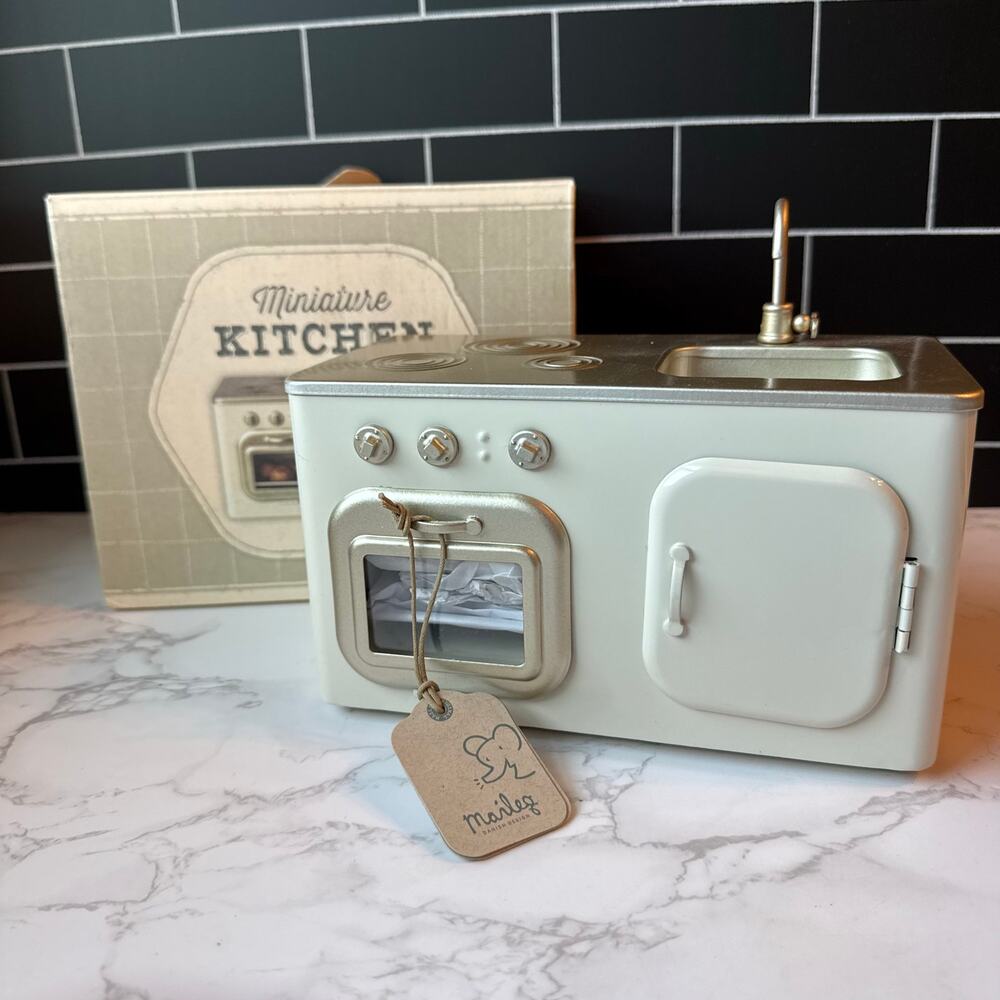 Maileg Miniature Metal Dollhouse Toy Kitchen Stove Sink Cream